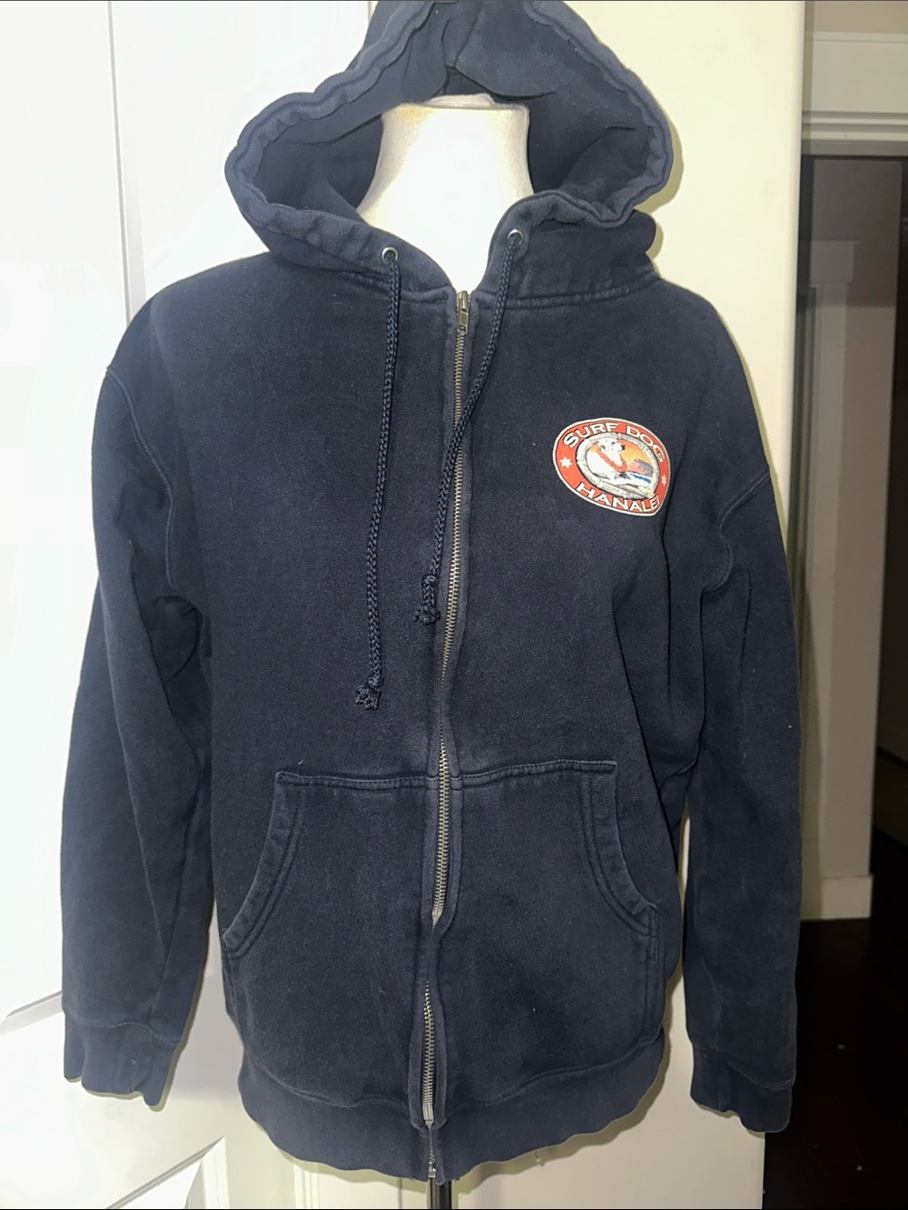 Vintage Surf Dog Hanalei Kauai Hawaii Zip Up Hoodie Blue Coastal Classics S